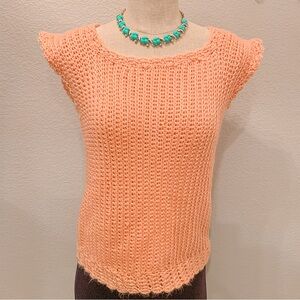Vintage Hand Knit Romantic Chunky Sweater Vest Top Sleeveless Small Medium Peach